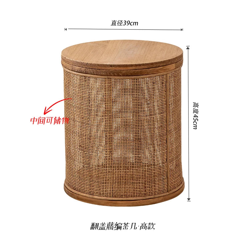 Rattan Woven Living Room Center Table Clamshell Storage Coffee Table Hollow Out Bedside Table Versatile Practical Home Furniture
