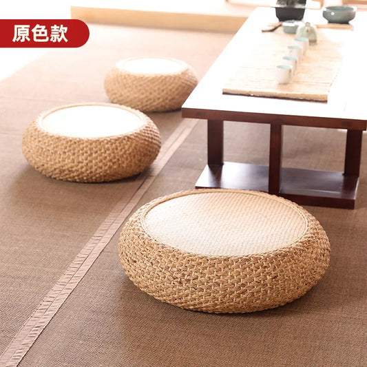Natural Weave Straw Pouf Tatami Cushion