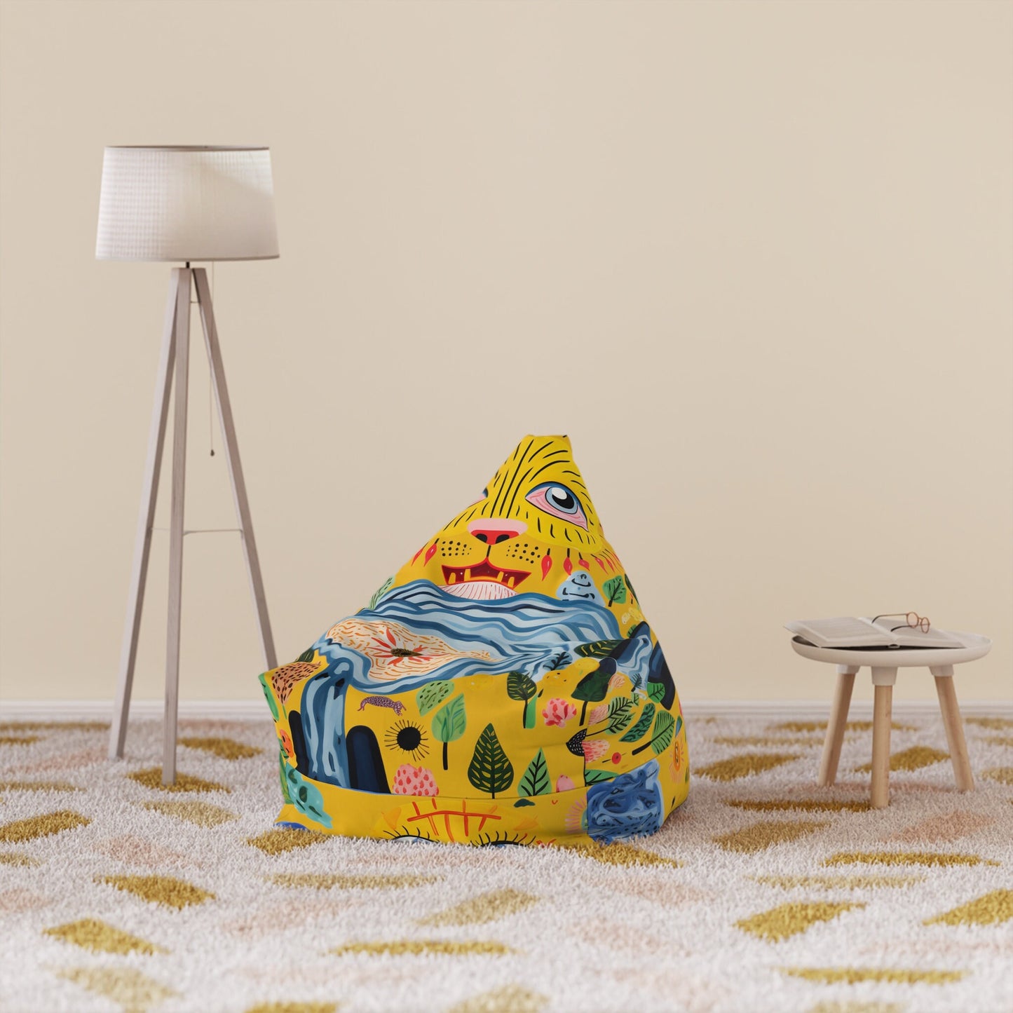Unique Chillaxed Lion Bean Bag Yellow • Bean Bag Chair Cover • Adults Bean Bag • Cute Bean Bag Cover • Living Room Decor • Home Decor Accent