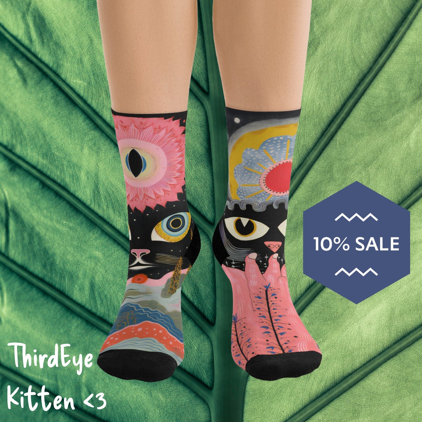Recycled Poly Socks • Psychic Cats • Perfect Holiday Unisex Gift • Outdoor Socks • Christmas Socks • Winter Gift • Perfect Gift for Her
