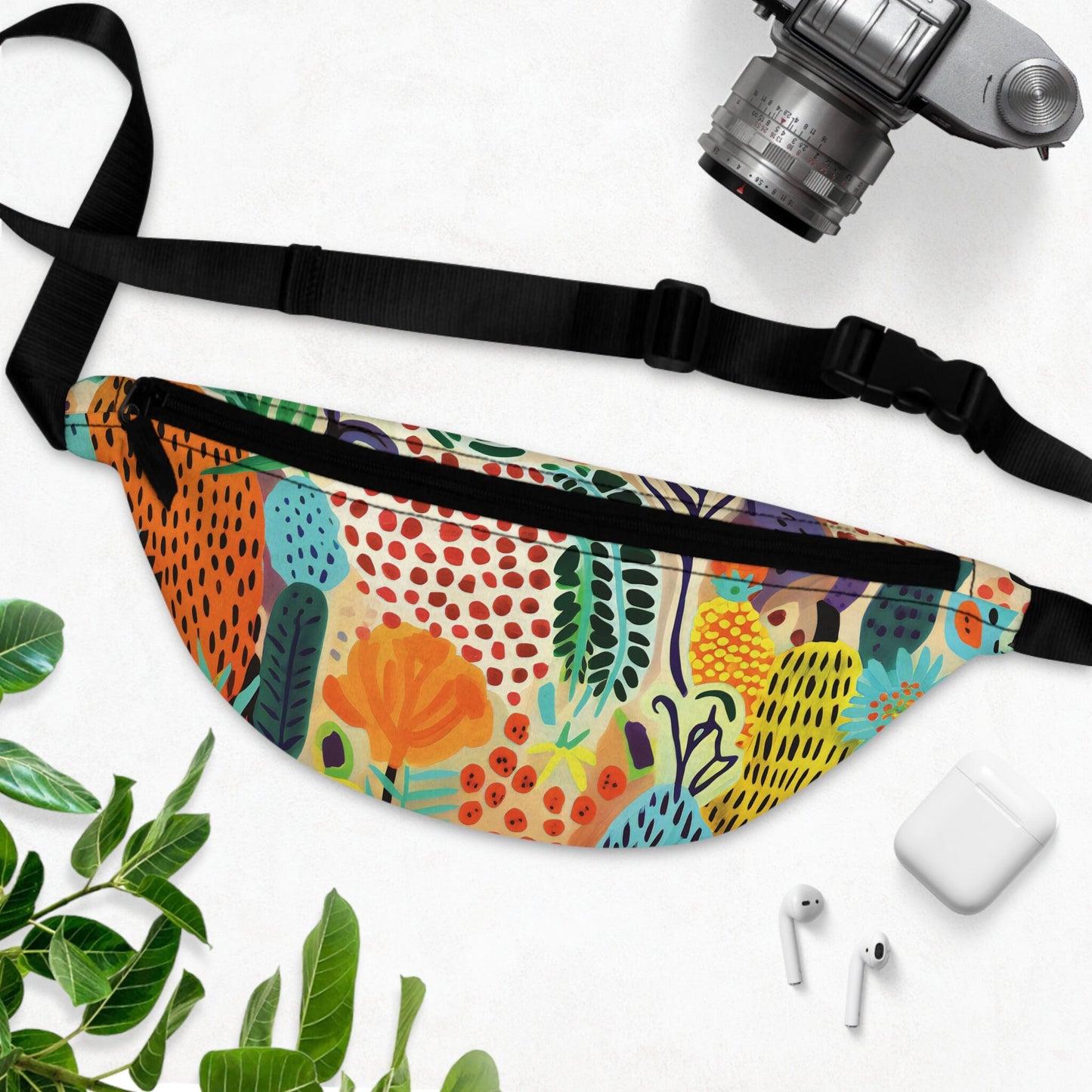 Stylish Plant Pattern Fanny Pack Waist Pouch Botanical Bliss • Stylish Plant Print Bag • Handsfree Adventure Pouch • Durable Polyester Pouch