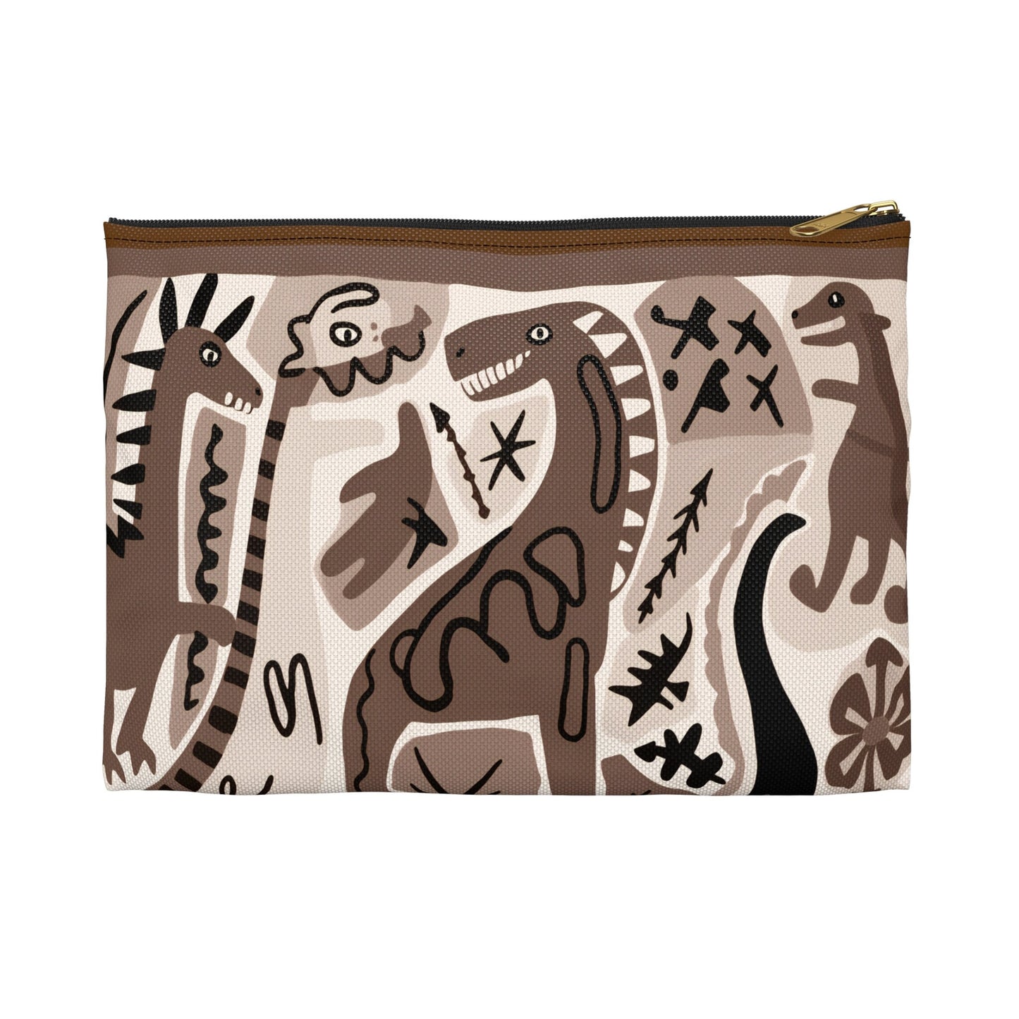 Pouch Dinosaur-Themed for All-Purpose Use • Fun Dino Print Flat Pouch • Versatile Zippered Case • Durable Polyester Multi-Size Pouch