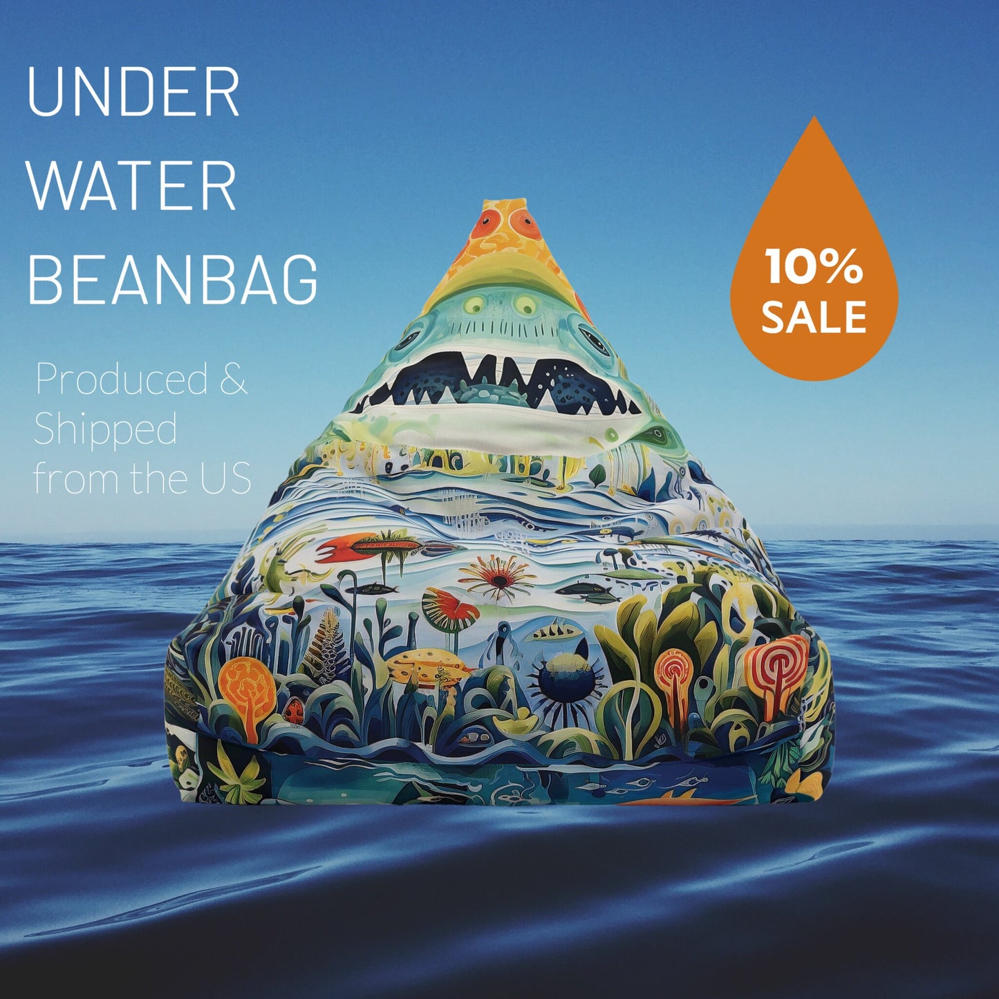 Under Water Bean Bag Comfort Bean Bag • Durable Polyester Cover • Versatile Indoor Seating Option